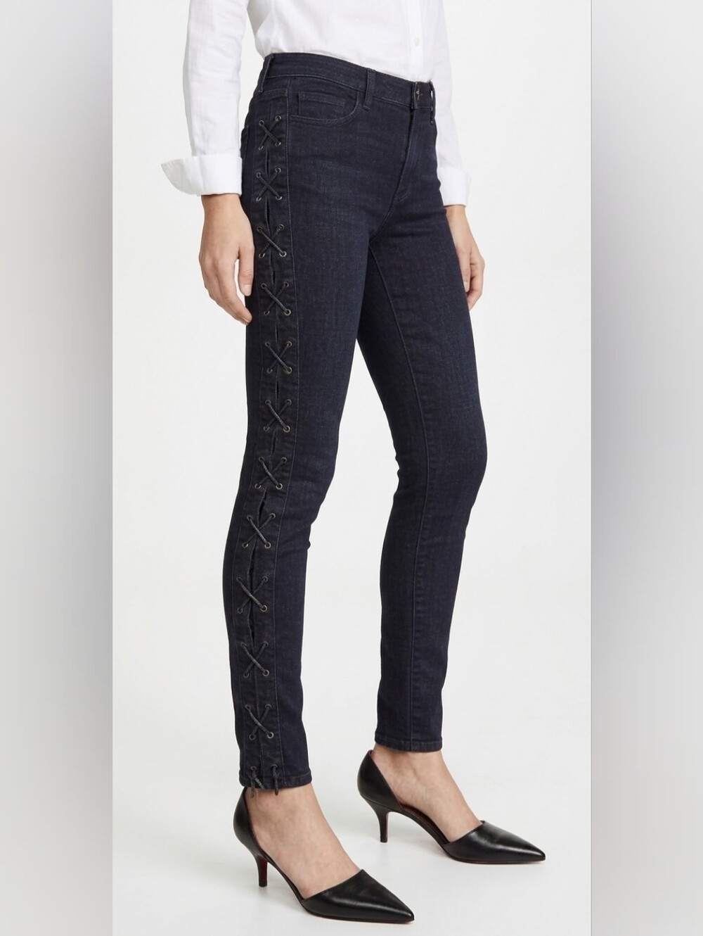 NWT J Brand for Barneys Maria in Bluebird Lace-up Sides Stretch Skinny Jeans 26